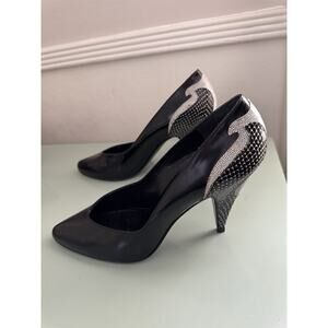 Vintage 90s Stuart Weitzman for Mr Seymour Black White Snakeskin Heel Pumps 7.5